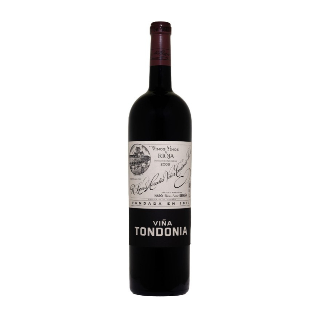 Wine bottle with 'Vióa Tondonia' label on a white background
