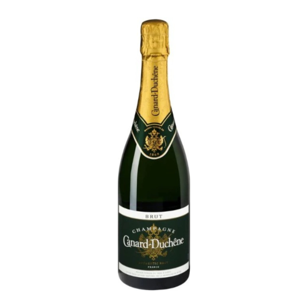 Champagne bottle with gold foil cap on a white background
