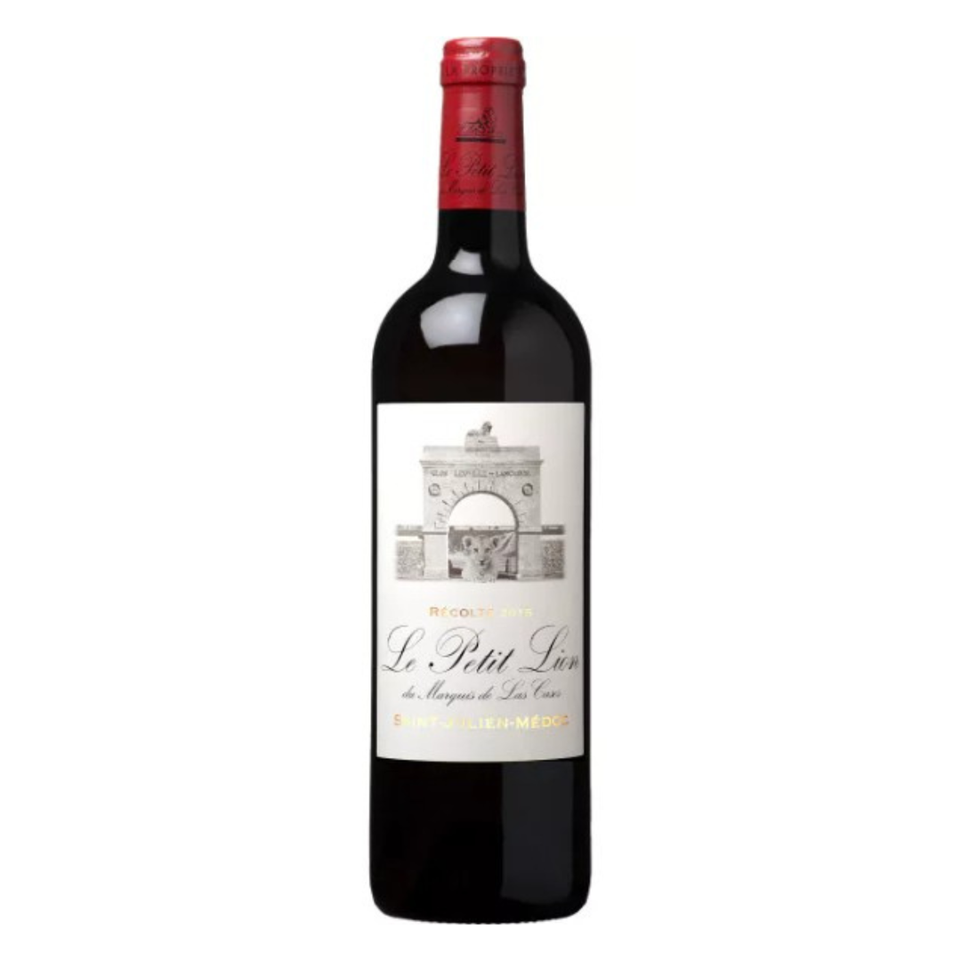 Red wine bottle with a visible label on a white background