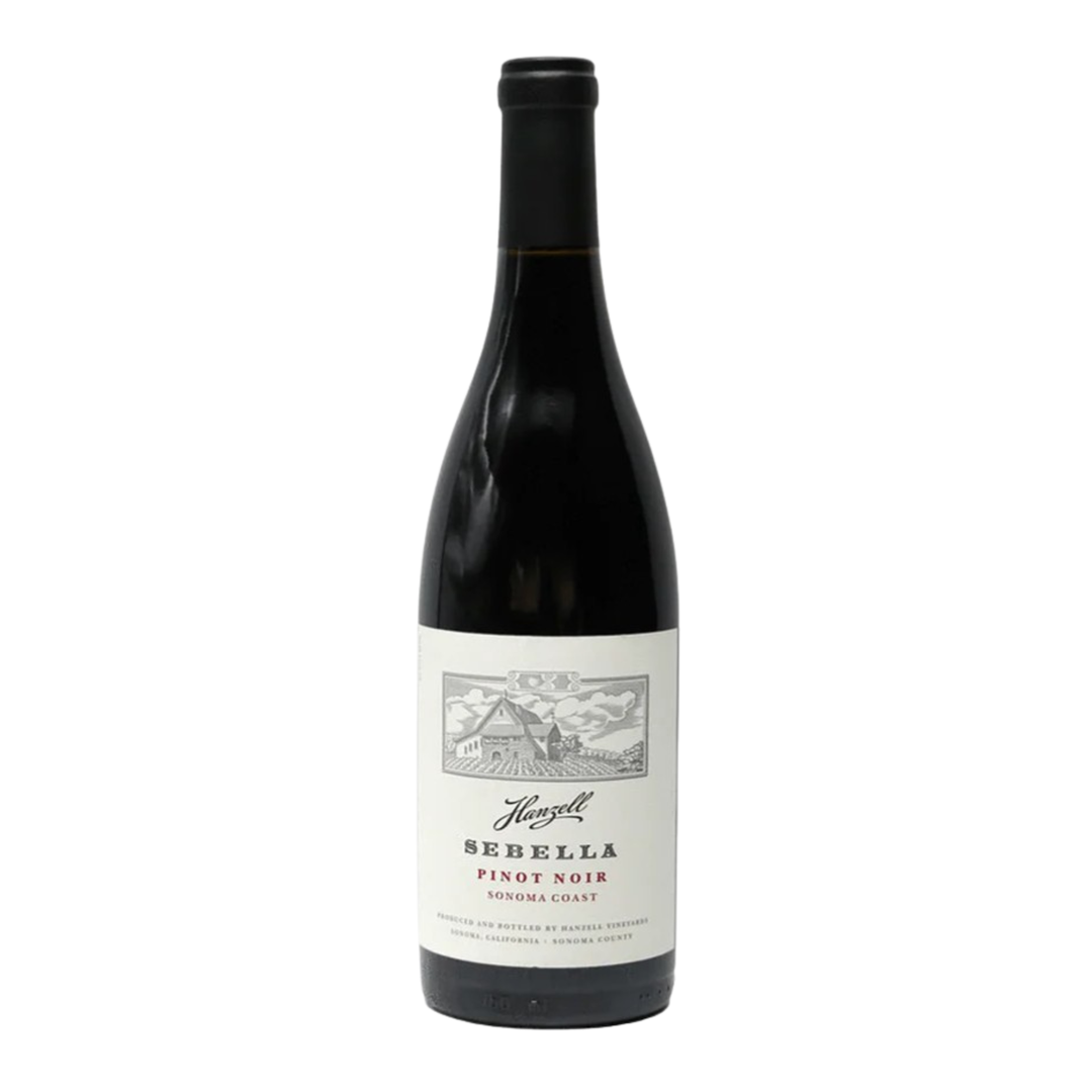 Wine bottle with a label on a white background