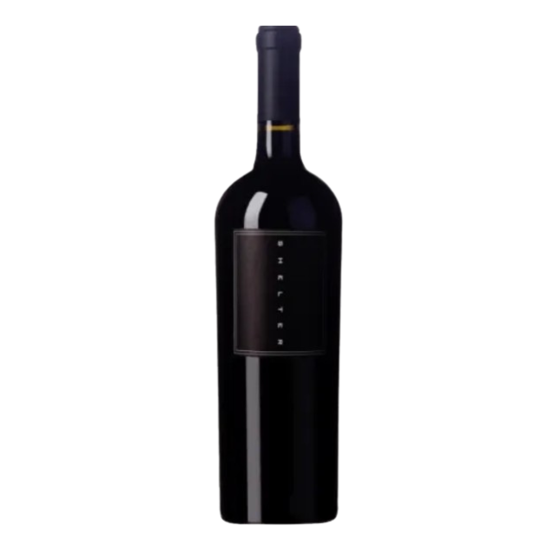 Wine bottle with a dark label on a white background