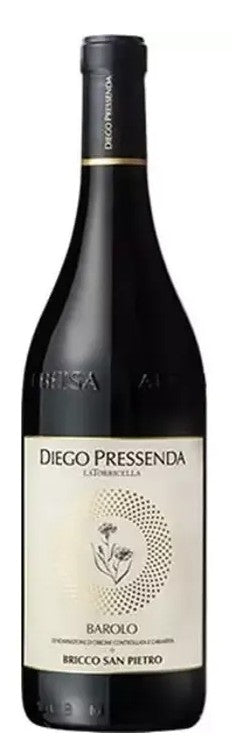 Diego Pressenda Barolo wine bottle on a white background