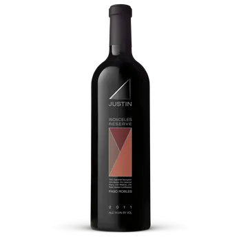 Wine bottle with 'Justin' label on a white background