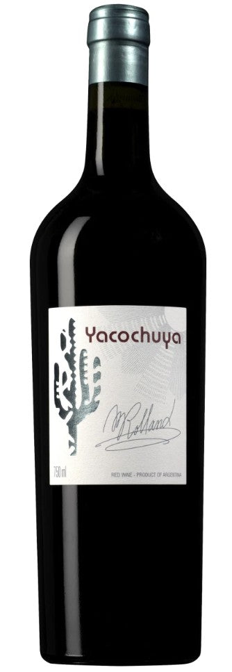 Red wine bottle with 'Yacochuya' label on a white background