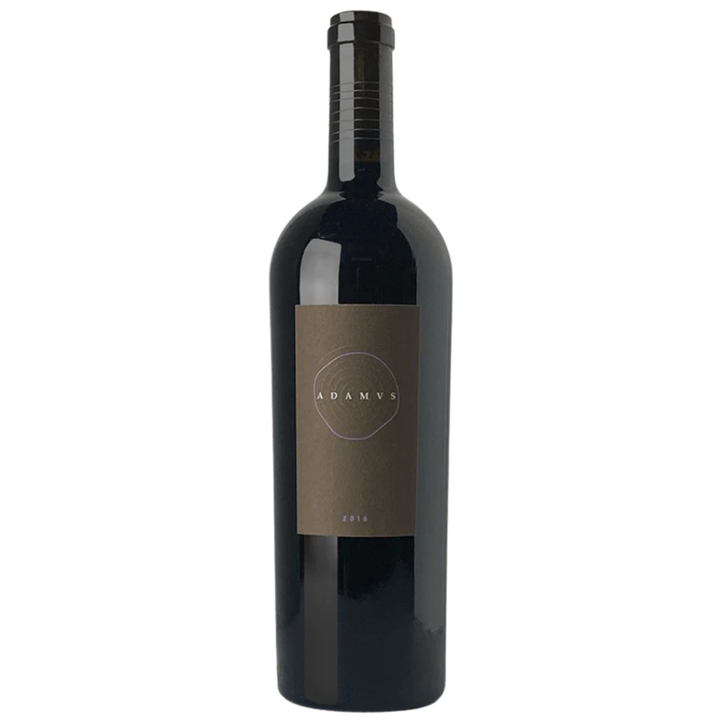 Wine bottle with 'ADAMVS' label on a white background