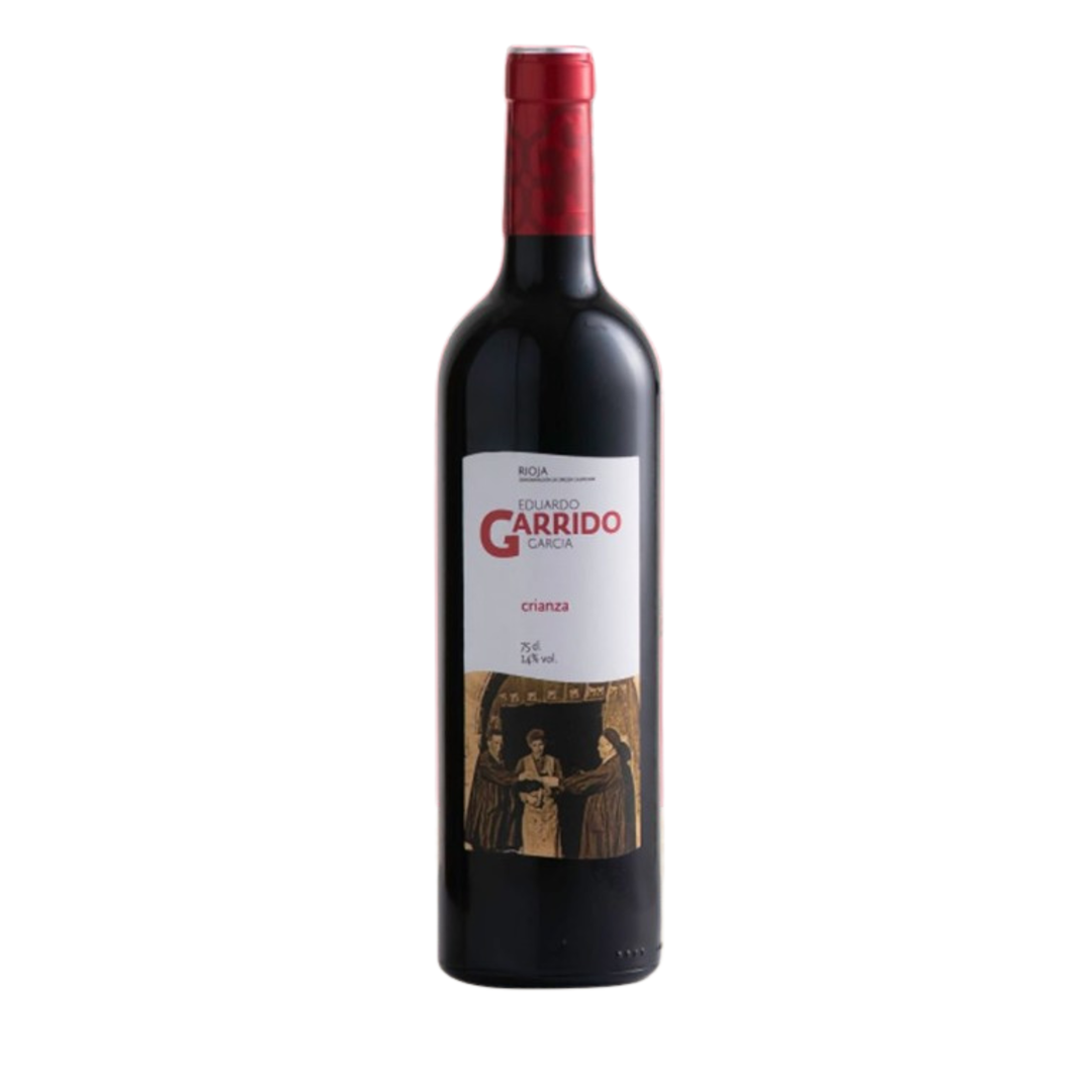 Red wine bottle with a visible label on a white background
