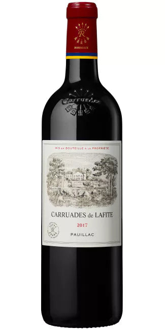 Bottle of Carruades de Lafite wine on a white background