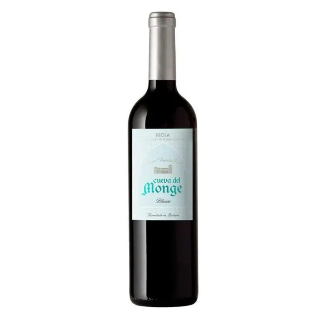 Wine bottle with 'Cueva del Monge' label on a white background