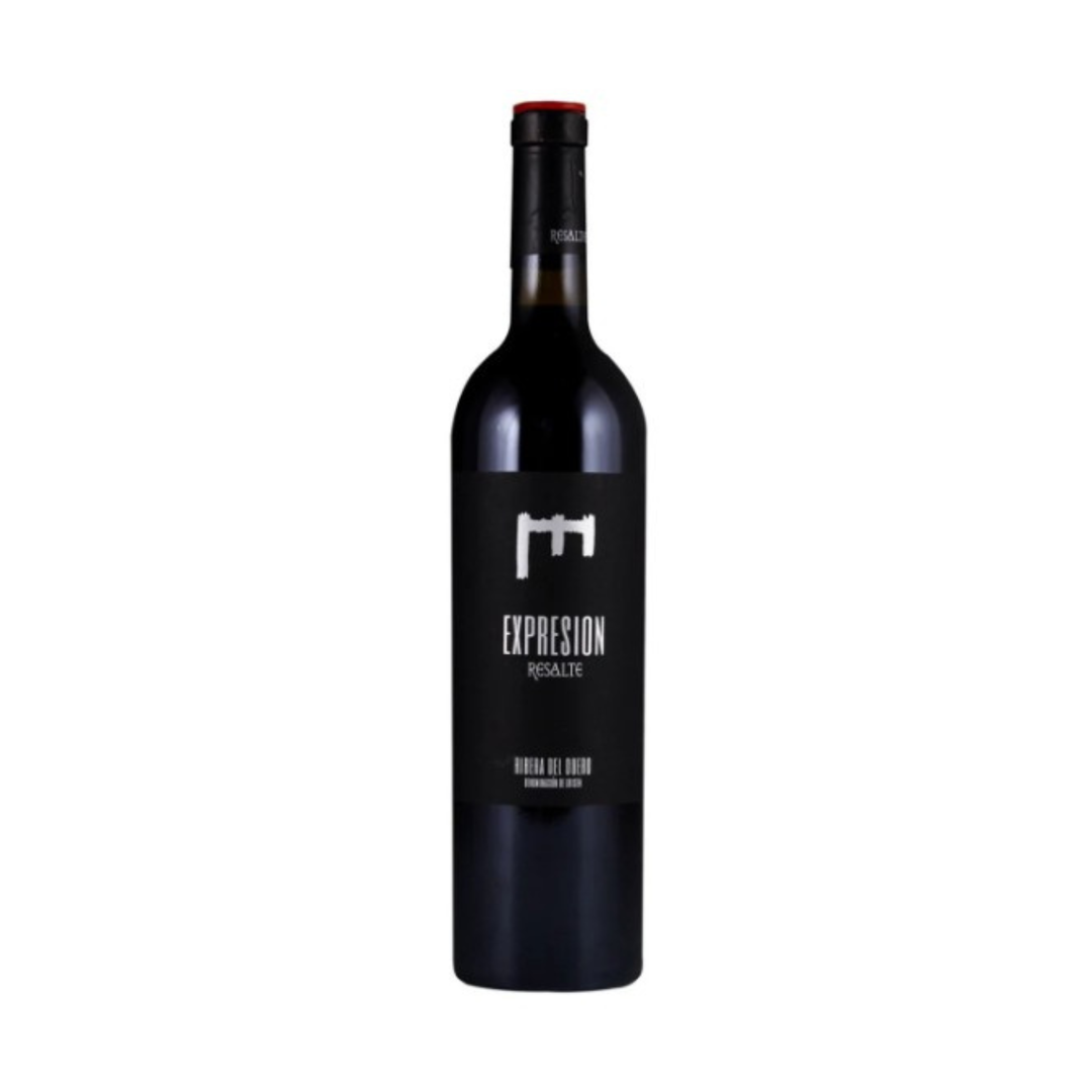Black wine bottle with 'Expresion' label on a white background