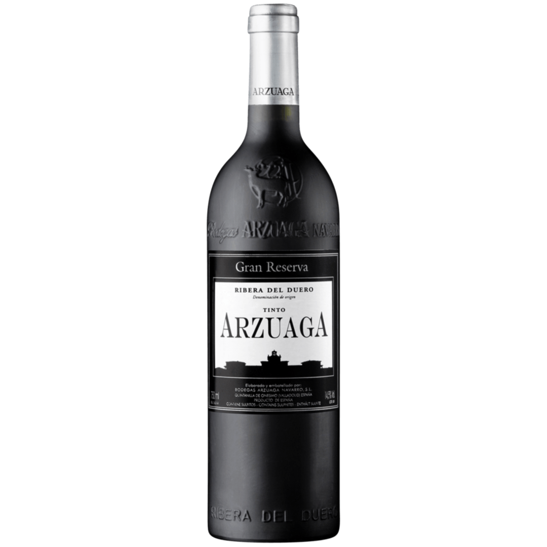 Wine bottle with Arzuaga label on a white background