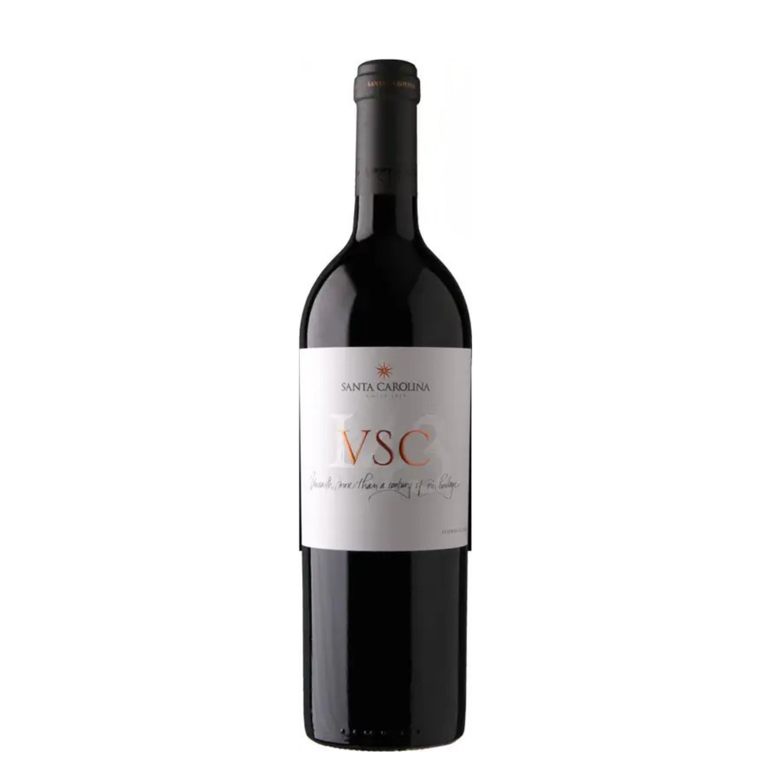 Wine bottle with 'VSC' label on a white background