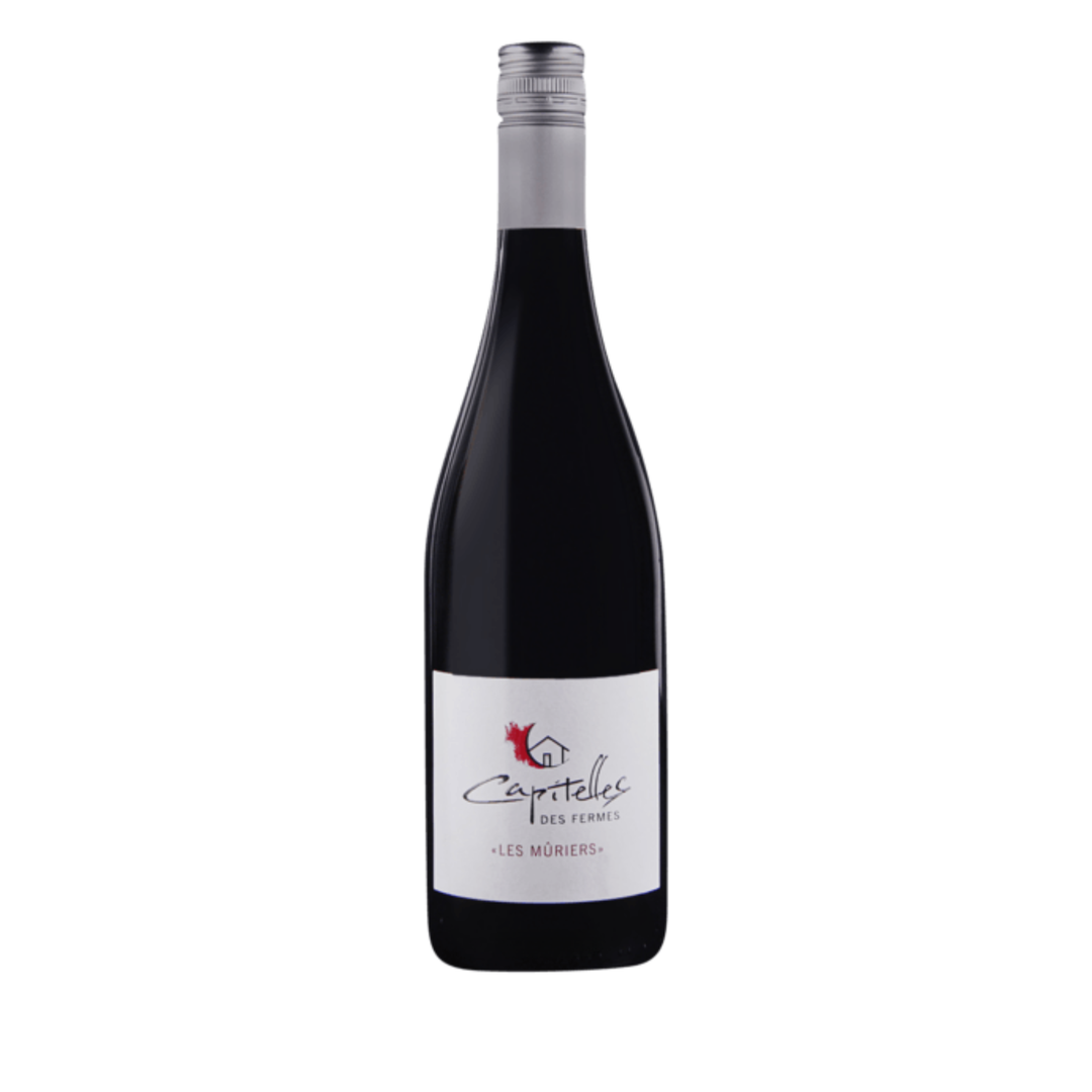 Wine bottle with a visible label on a white background