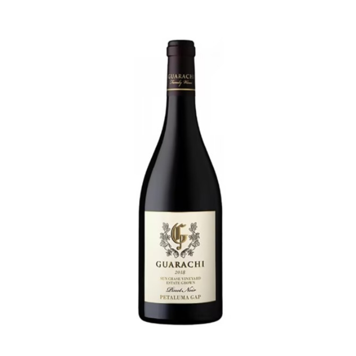 Wine bottle with 'Guarachi' label on a white background