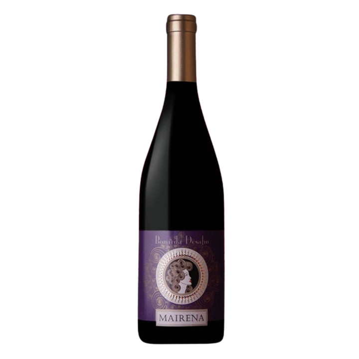 Wine bottle with a purple label on a white background