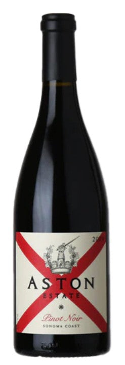 Aston Estate Pinot Noir wine bottle on a white background