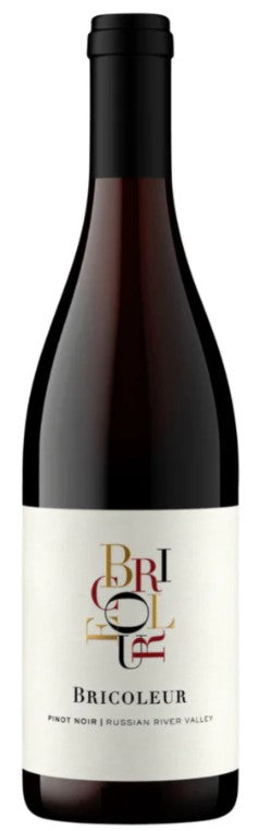 Bottle of Bricoleur wine with a white label on a white background