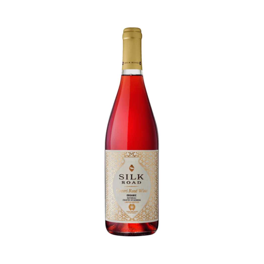 Bottle of Silk Road wine on a white background