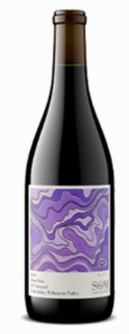 Wine bottle with a purple label on a white background