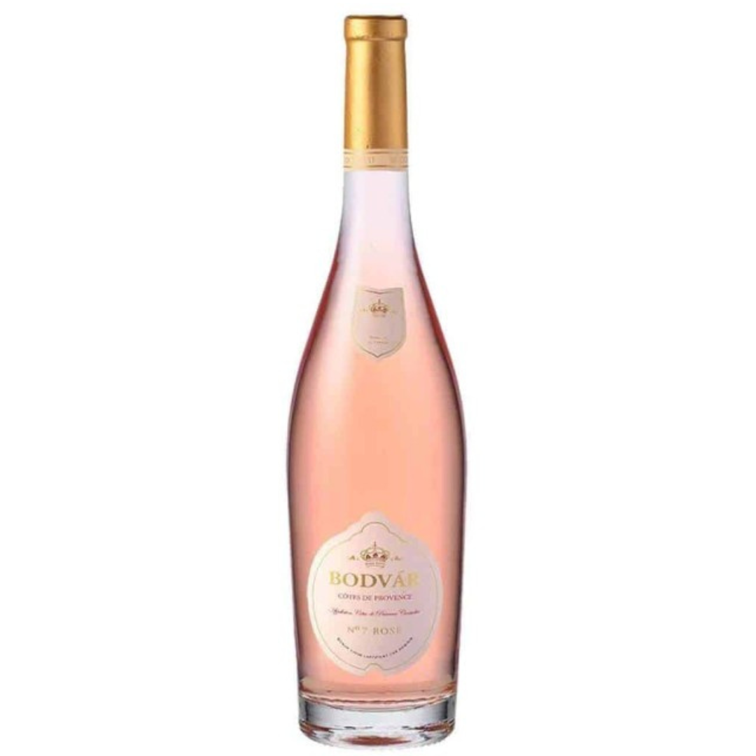 Bottle of Bodvar Rosé wine on a white background