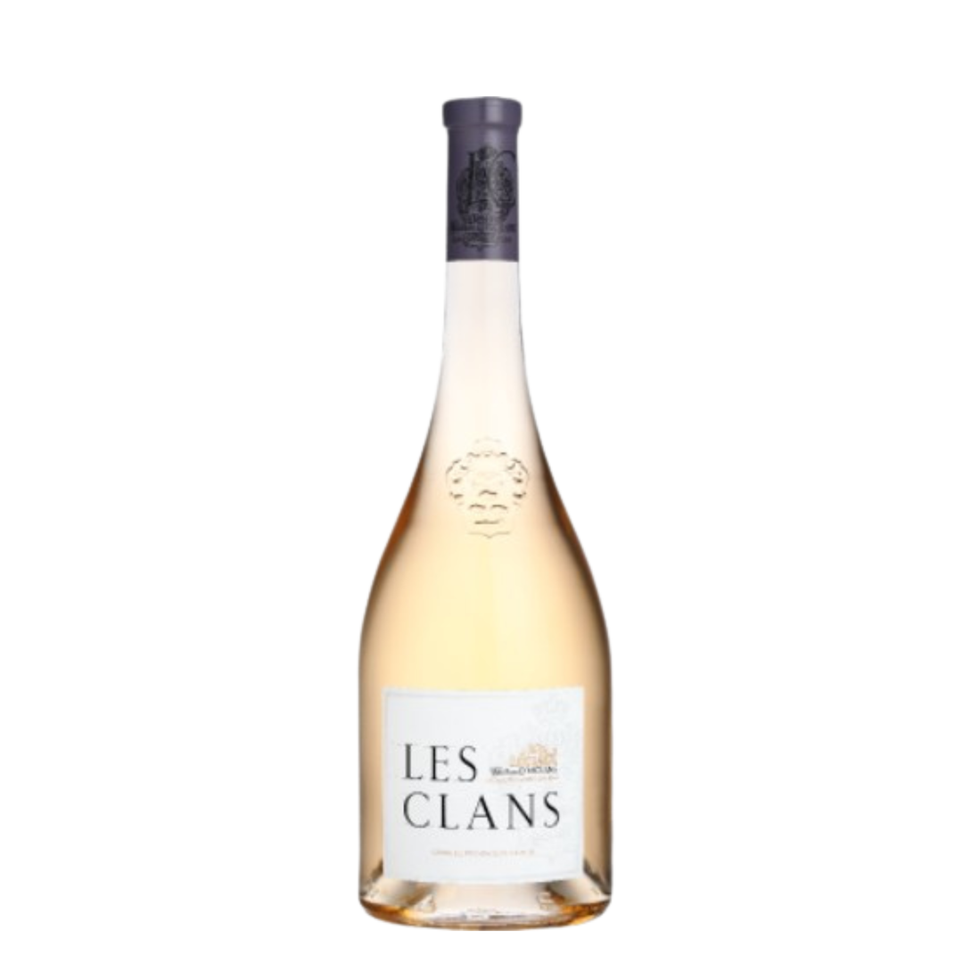 Wine bottle labeled 'Les Clans' on a white background