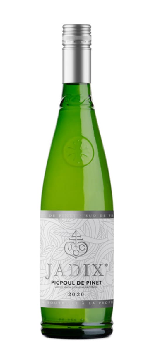 Green wine bottle with silver cap and 'Jadix' label on a white background
