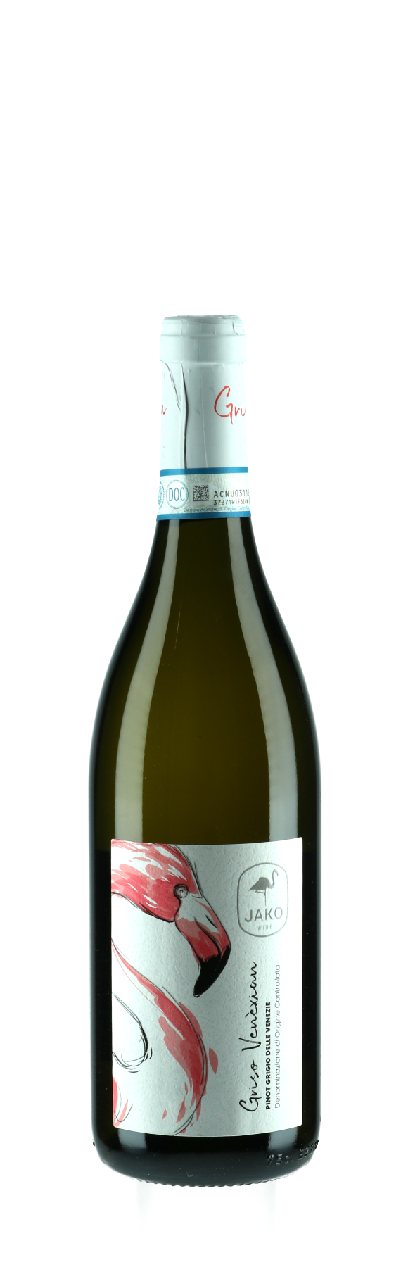 Wine bottle with a label featuring a horse design on a white background