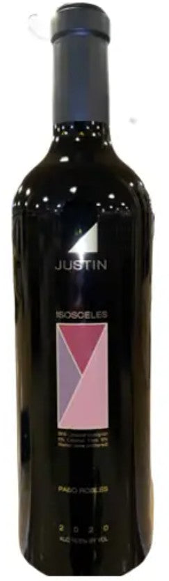 Wine bottle with 'Justin' label on a white background