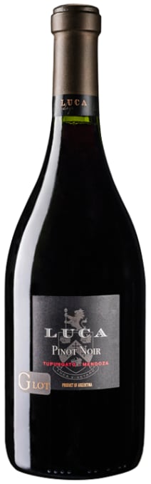 Wine bottle with 'Luca' label on a white background