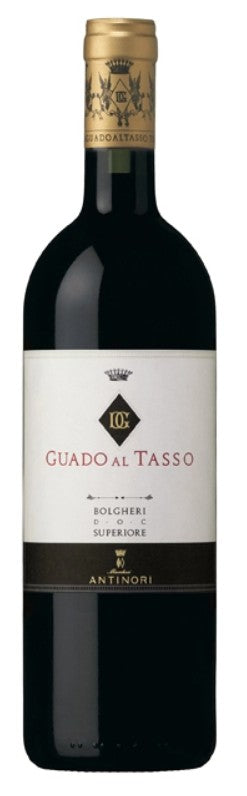 Red wine bottle with a white label on a white background