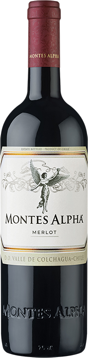 Montes Alpha Merlot wine bottle with label