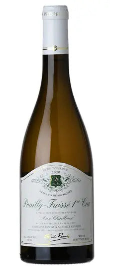 Bottle of Pouilly-Fuissé 1er Cru wine with a white label on a white background