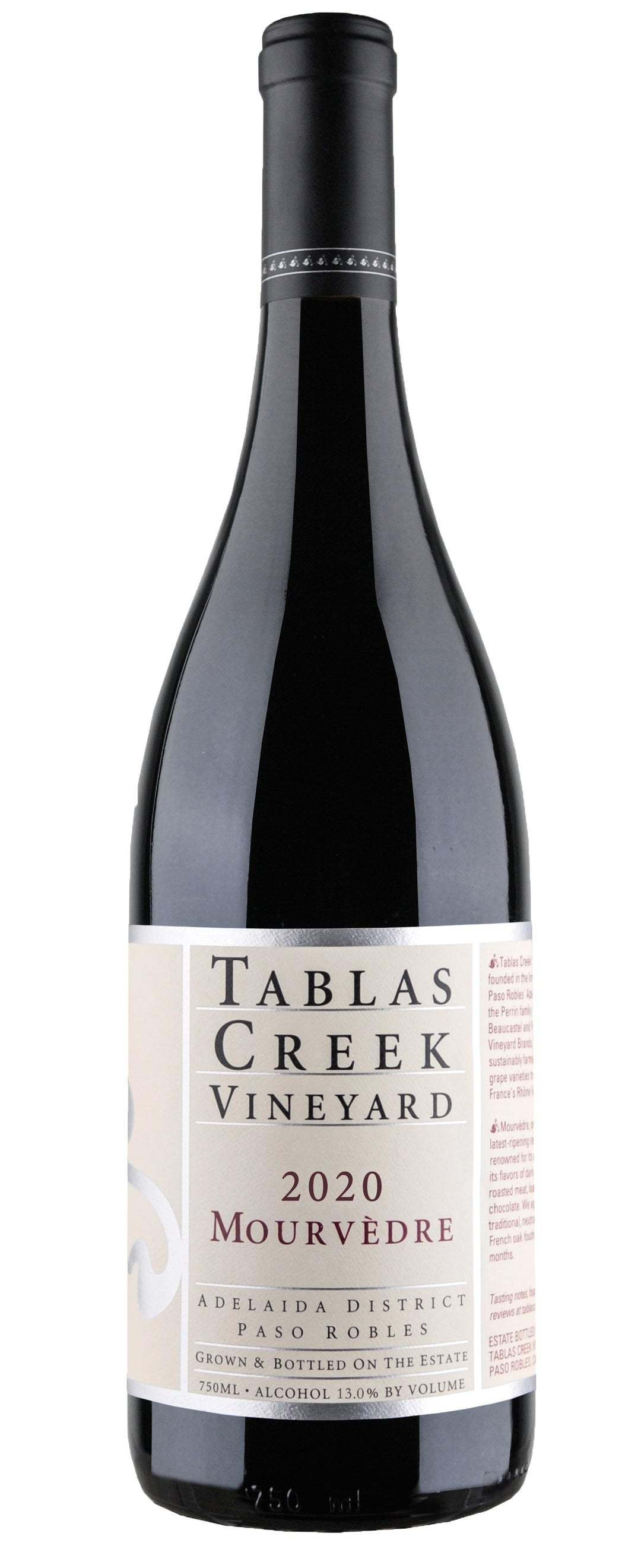 Tablas Creek Vineyard 2020 Mourvedre wine bottle on a white background