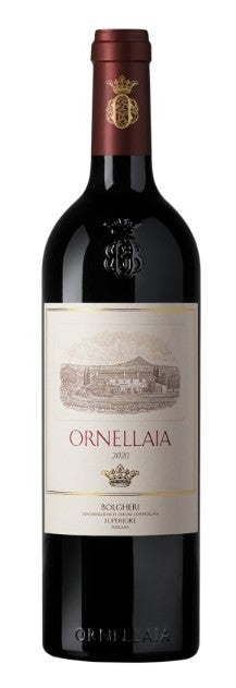 Bottle of Ornellaia red wine on a white background