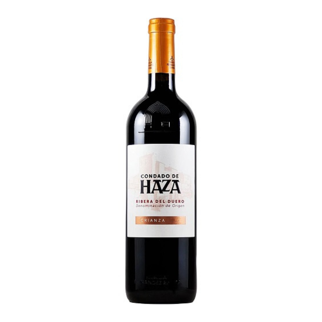 Red wine bottle with a white label on a white background