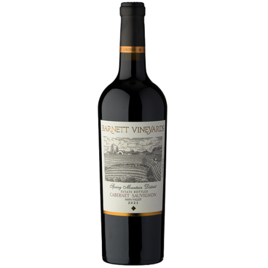 Bottle of Barnett Vineyards Cabernet Sauvignon wine on a white background