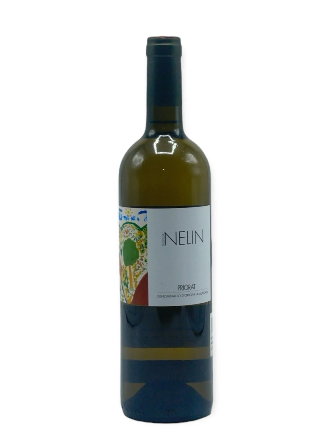 Wine bottle with a visible label on a white background