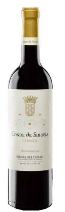 Conde de Siruela wine bottle on a white background