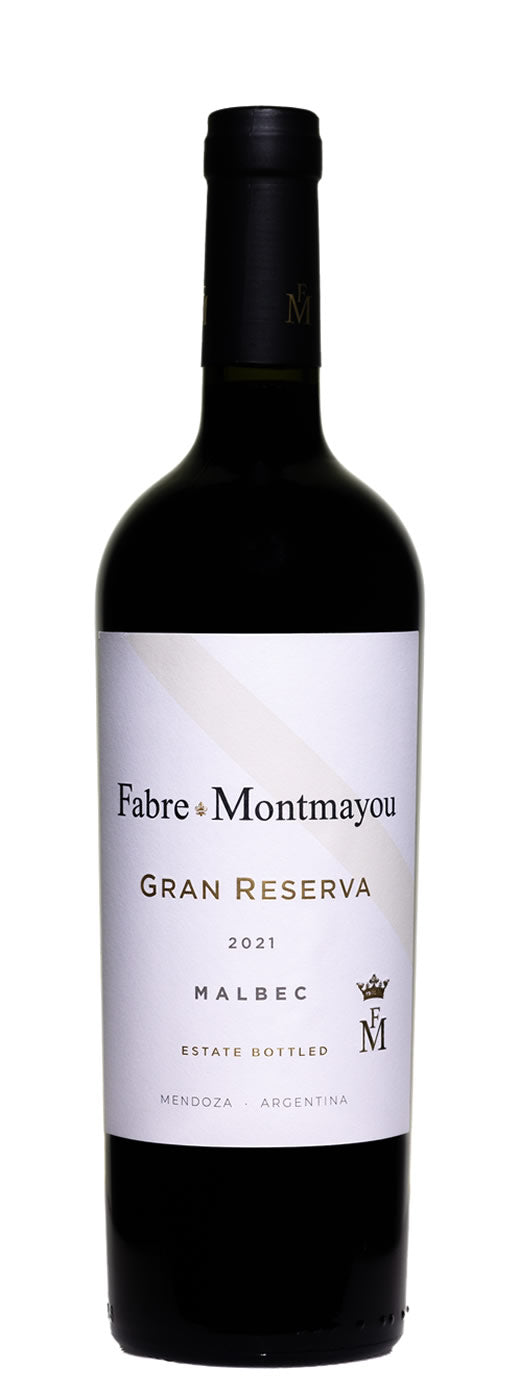 Bottle of Fabre Montmayou Gran Reserva Malbec wine on a white background
