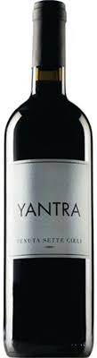 Yantra wine bottle with a white label on a black background