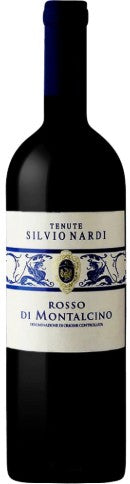Bottle of Tenute Silvionardi Rosso di Montalcino wine with a blue label.