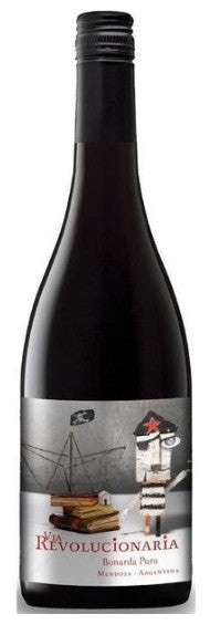 Bottle of Revolucionaria wine with a label on a white background