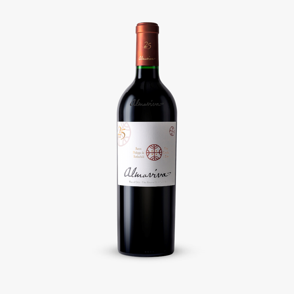 Red wine bottle with a white label on a white background