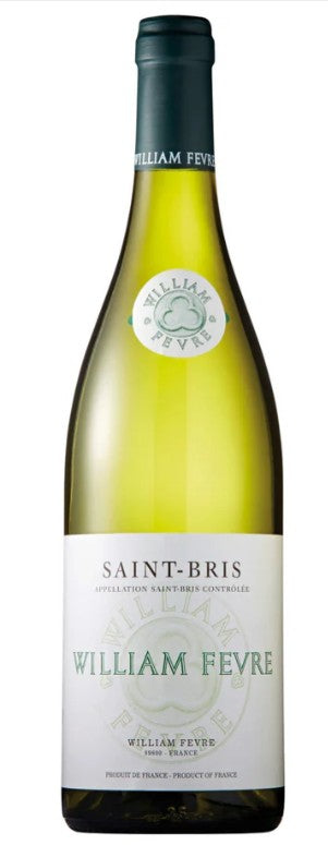 Bottle of William Fevre Saint-Bris white wine on a white background