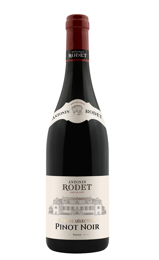 Bottle of Antonin Rodet Pinot Noir wine on a white background
