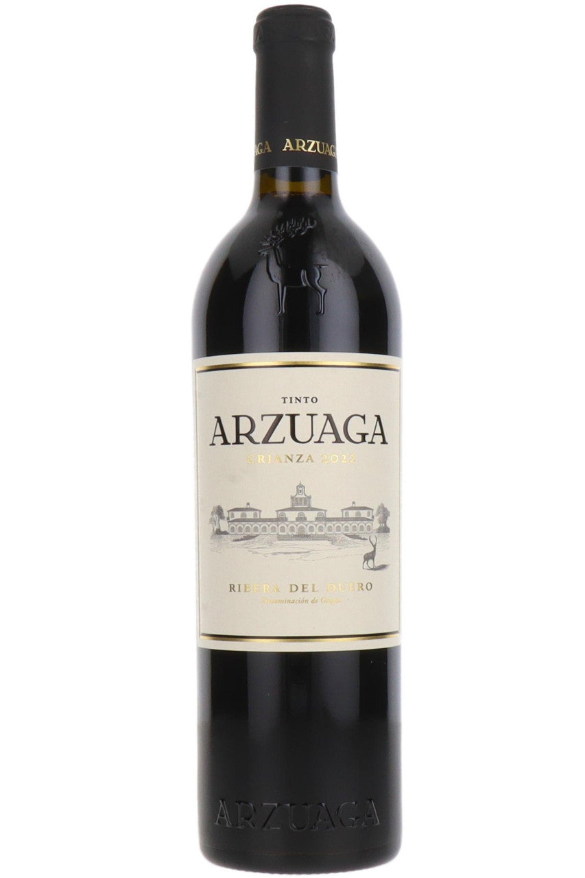 Wine bottle with Arzuaga label on a white background