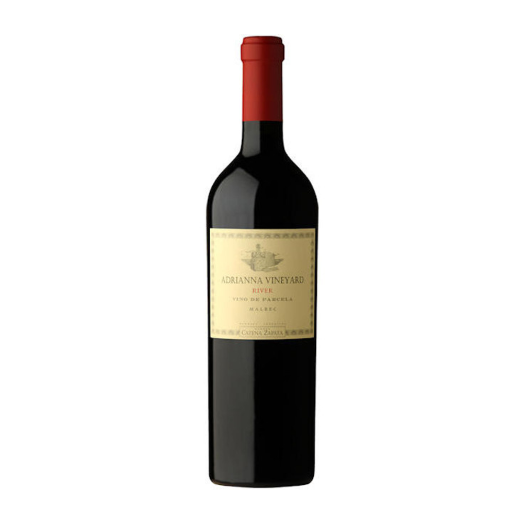 Red wine bottle with a visible label on a white background