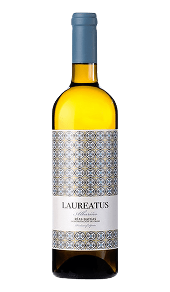 Wine bottle with decorative label on a white background