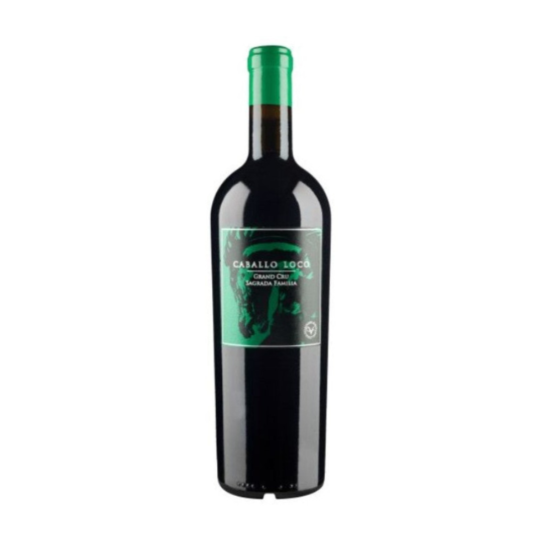 Wine bottle with green label on a white background