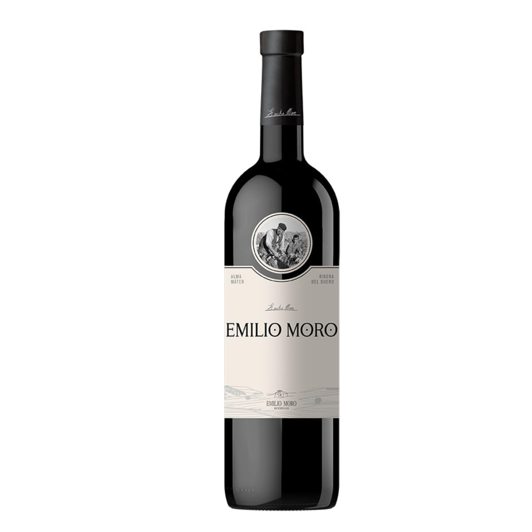 Wine bottle with 'Emilio Moro' label on a white background
