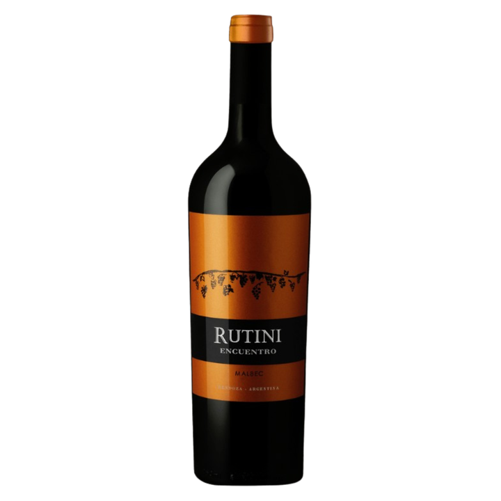 Wine bottle with Rutini label on a white background